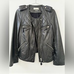 Isabel Marant Black Leather Biker Jacket with Quilted Shoulders